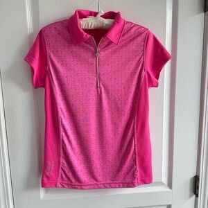 XDS Daily Sports Top Shirt Fuchsia Pink Collared Quarter Zip Golf Polo Size M